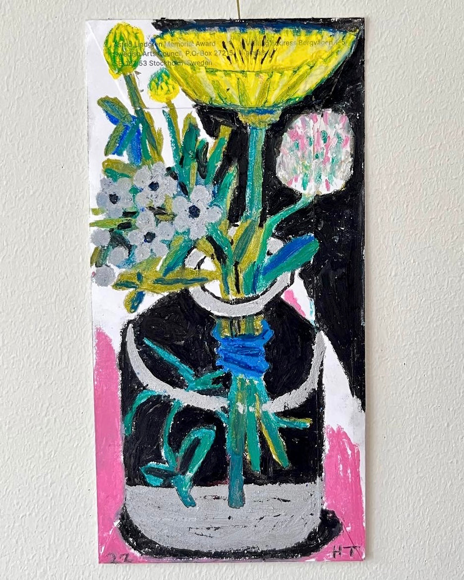 Oil Pastel Drawing: weeds in a bottle