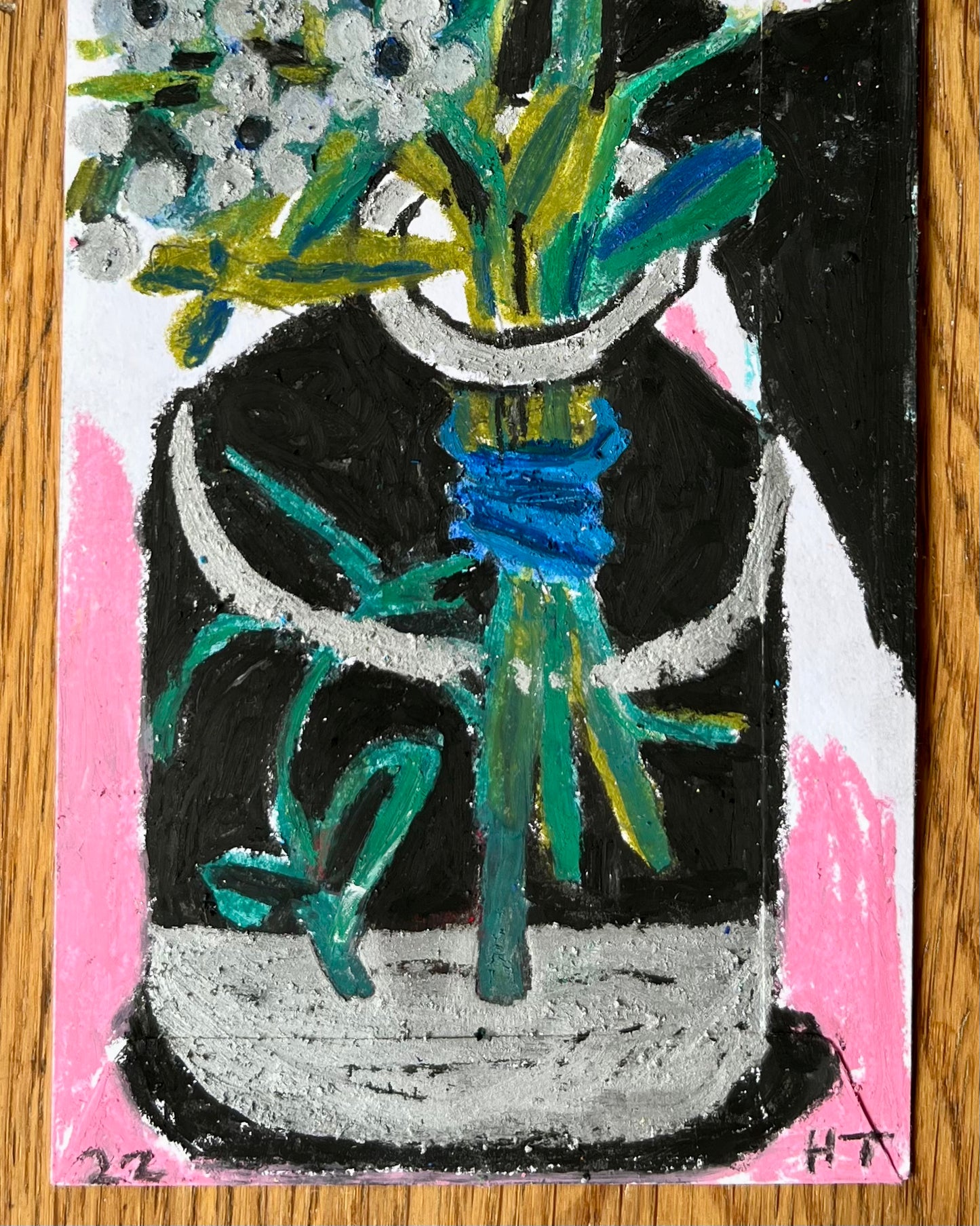 Oil Pastel Drawing: weeds in a bottle