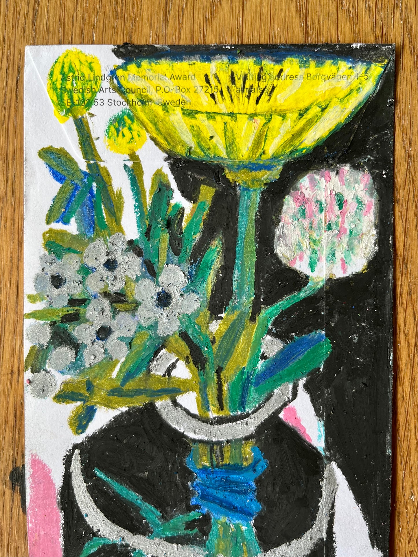Oil Pastel Drawing: weeds in a bottle