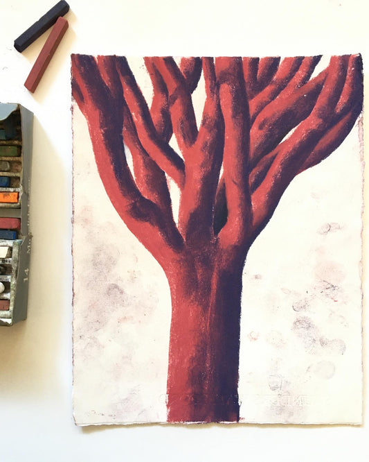 ORIGINAL: RED TREE - Original Pastel Drawing